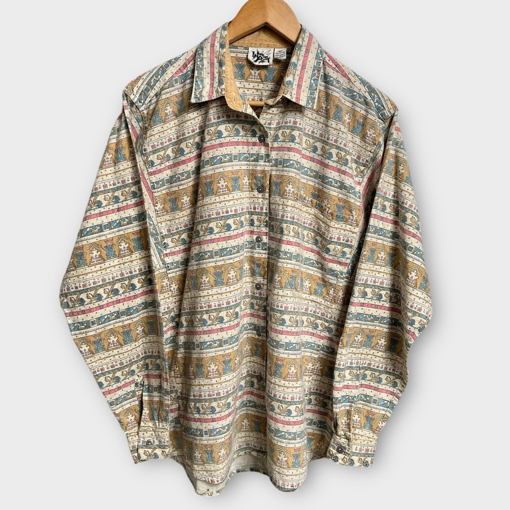 Vintage Southwestern Button Up Shirt Men's Large 90s Casual Western Retro Aztec
